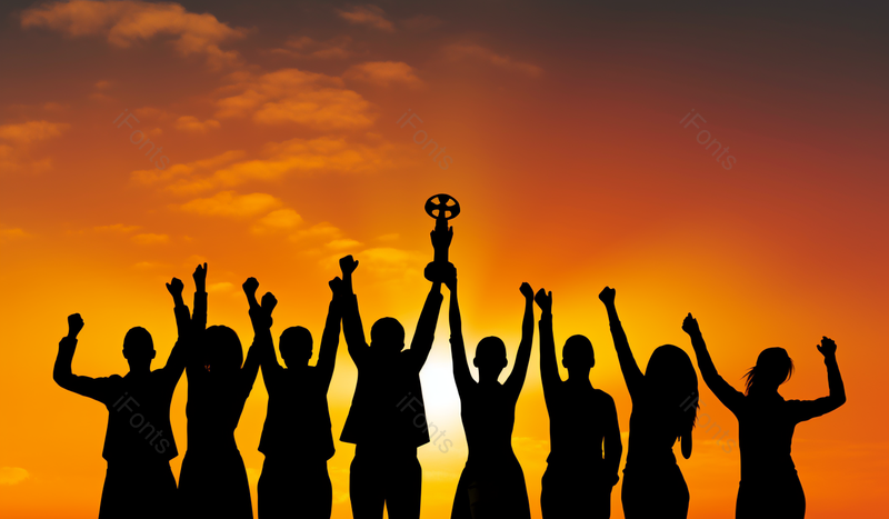 八人金融贸易商务房产科技业务员公司团队领奖夕阳晚霞橙色企业合作背景剪影,高清,摄影图,摄影图片,图片大全,摄影图免费下载